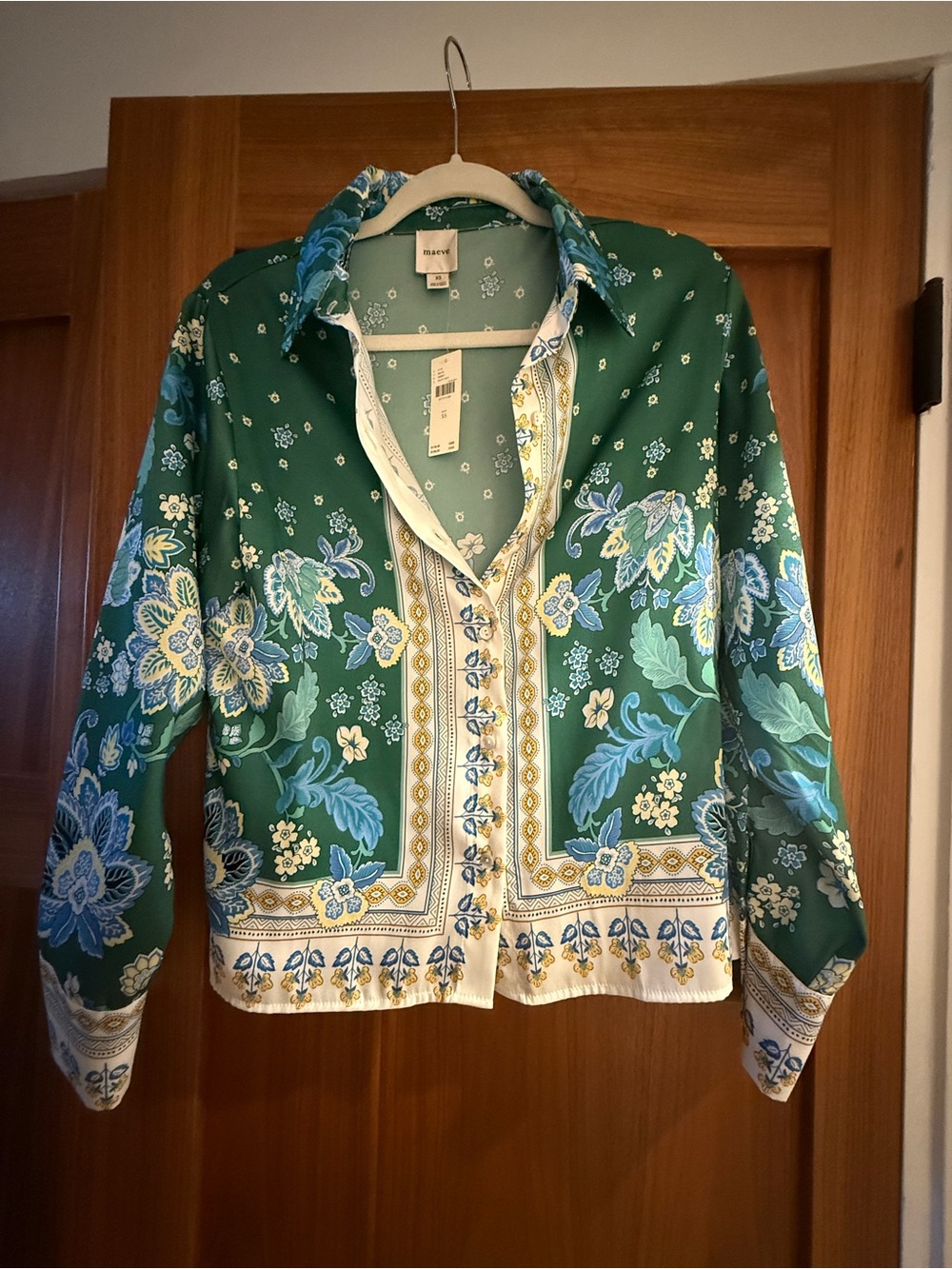 Maeve Green Floral Border-Print Shirt Jacket